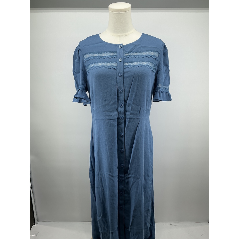 Lightweight Crepe Lace Inset Midi Dress - Picture 1 of 3